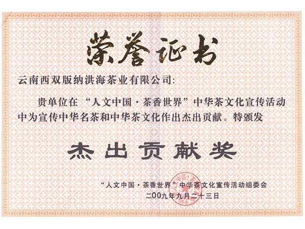 2009年“人文中国·茶香世界”杰出贡献奖