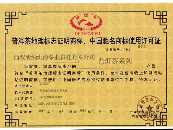 中国驰名商标使用许可证